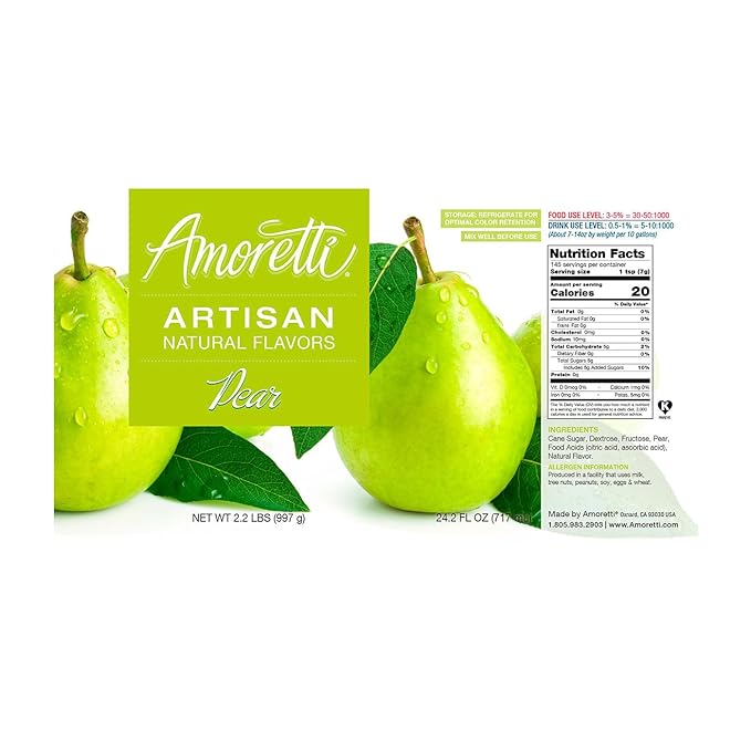 Amoretti - Natural Pear Artisan Flavor Paste, 2.2 lbs, Perfect For Ice Cream, Beverages, Cakes, and more, Preservative Free, Vegan, Gluten Free, No Artificial Sweeteners, Highly Concentrated