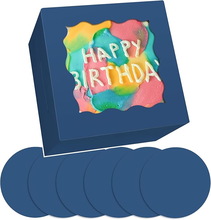 Bakepacker 36pcs 6x6x5 Inches Cake Boxes with Window 18-Packs Ink Blue Cake Boxes 6 Inch Bakery Boxes (18 Cake Boxes +18 Cake Boards Included)