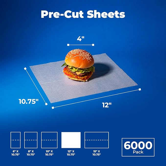 Fit Meal Prep [6000 Pack] 12 x 10.75" Wax Paper Sheets for Food, Interfolded Precut Deli Pop Up Grease-Proof Sandwich Paper Wraps, Waterproof for Lunch, Food Basket, Microwave Cover, BBQ