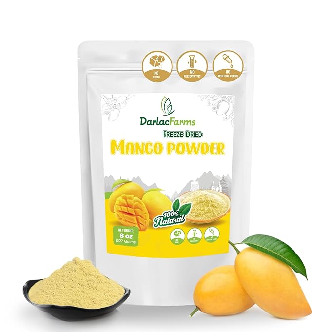 DARLAC FARMS Freeze Dried Mango Powder 8Oz, Natural ingredients, Nutrient-rich, Vegan, No Add Sugar, Preservative-free, Convenient zip-lock Pouch, Perfect for Smoothies, Baking, Seasoning