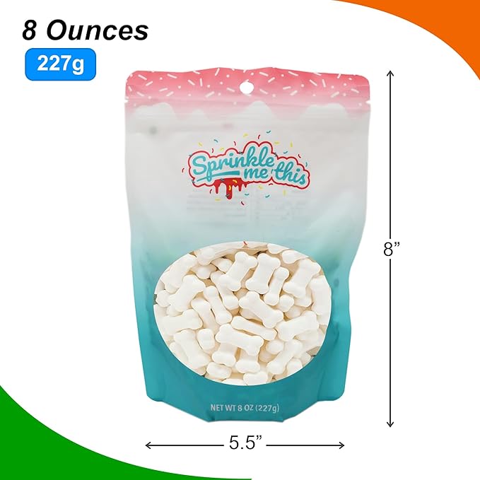 Bag of Bones Candy Sprinkles Bones Treat Toppers White Candy Bone Shaped Sprinkles Halloween Themed Sprinkles for Holiday Desserts and Snacks Decoration Topping - 8 OZ