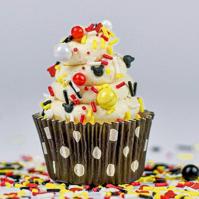Mickey Sprinkles for Baking and Cake Decorating - Mouse Cake Decoration Edible and Fancy Cake Sprinkles and Toppings - Red Black White Yellow Jimmies, Nonpareils, Pearls with Star and Mouse Sprinkles