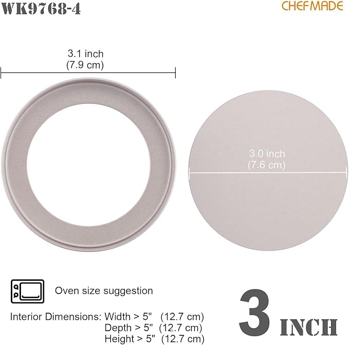 CHEFMADE 3 Inches Round Cake Pan with Removable Bottom, Nonstick Round Baking Pan Set of 4