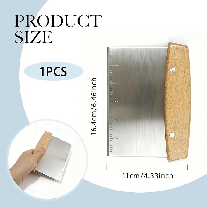 Bench Scraper with Scale, Stainless Steel Dough Cutter and Pizza Cutter, Multipurpose Kitchen Tool for Baking and Cooking, Professional Pastry Scraper for Bread Dough and Pizza