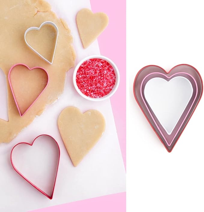 Cookie Cutter Kingdom, Heart Cookie Cutters, 3 Pack, Valentines Day, Stainless Steel, Beautful Coated Finish, Mold for Cakes Biscuits and Sandwiches (Heart 3 Pack)