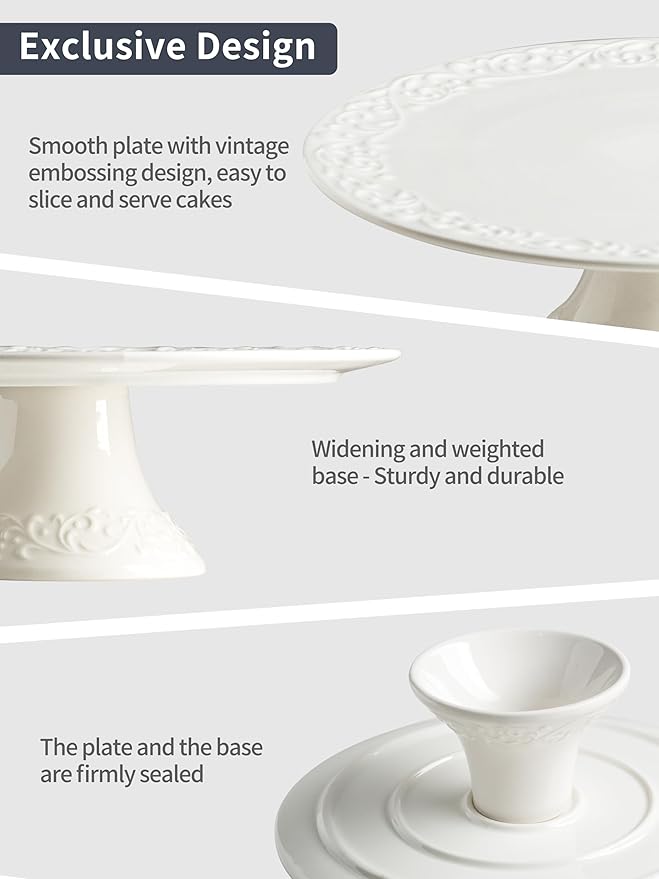 Wedding Cake Stand, White Cake Stand for Smaller Than 10 Inch Cakes, Christmas Porcelain Cake Plate for Party, Baby Shower, Birthday, Home Decorating Stand