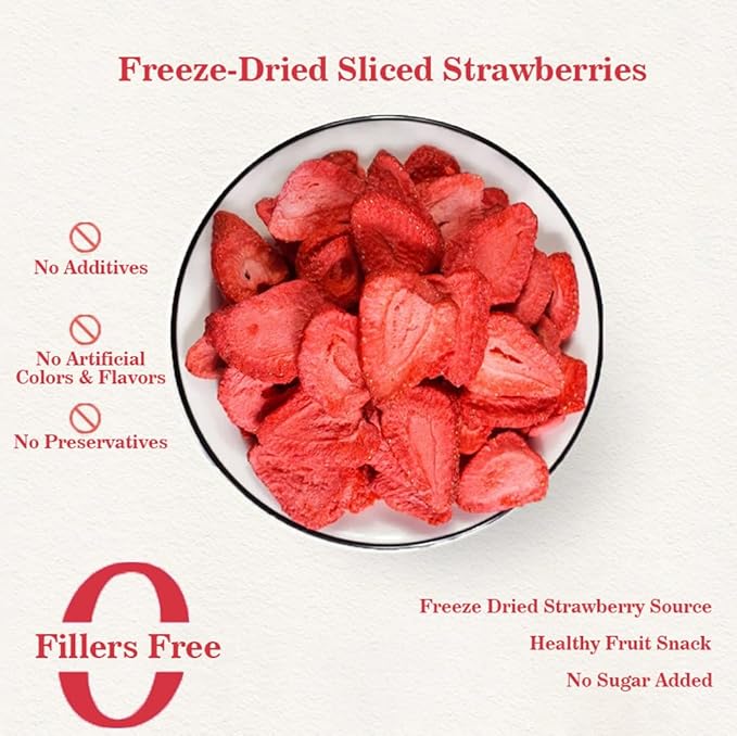 Fraunitsh Freeze Dried Sliced Strawberries, 3.7oz | Natural Whole Strawberries Slices | Dried Strawberry | No Sugar & Additives | Dehydrated Fruit Snack or Rehydrated for Salad Smoothie Baking (3.7oz)