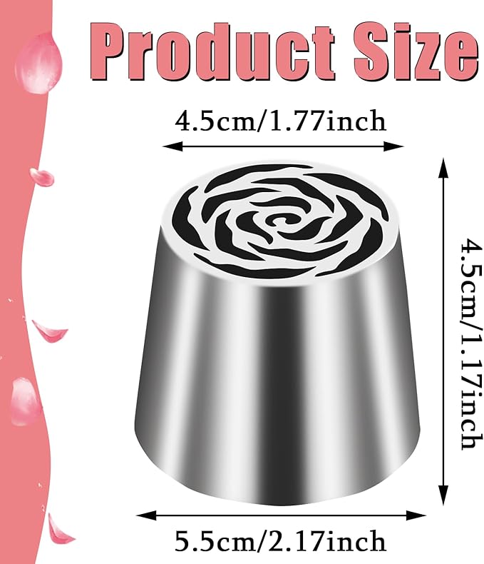 Extra Large Russian Piping Tip Stainless Steel Rose Floral Piping Nozzle Icing Piping Kit for Cake Decorating Flower Frosting Piping Pastry Cupcakes Cakes Cookies Desserts Baking Tool