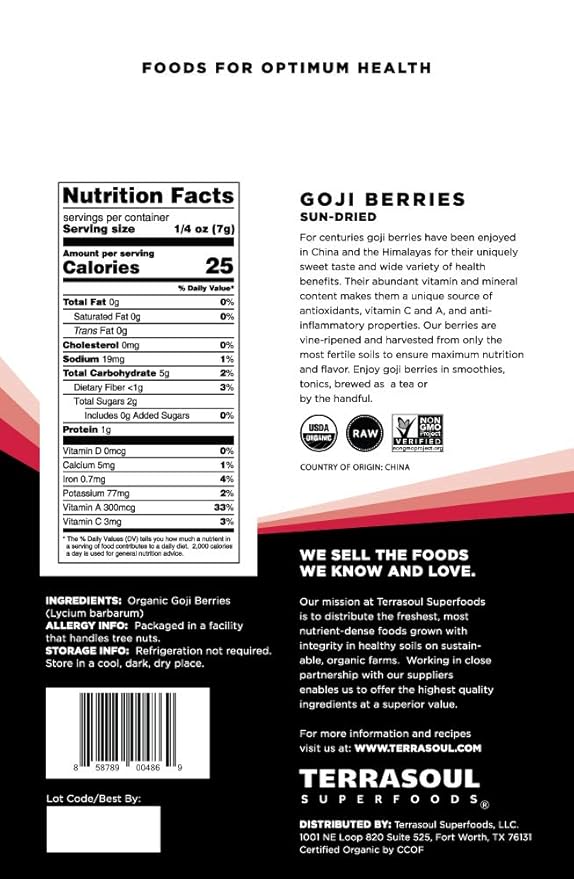 Terrasoul Superfoods Organic Goji Berries, 2 Lbs (2 pack) - Large Size | Chewy Texture | Premium Quality | Lab-Tested…