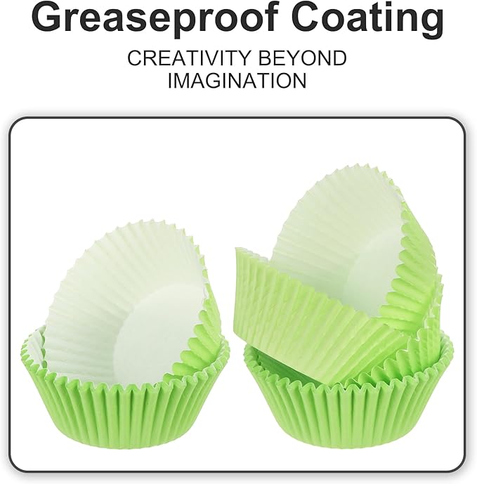uxcell 100 Pcs Cupcake Liners, Muffins Paper Baking Cups Wrappers Standard Greaseproof for Baking Cupcake Wrapper, Light Green