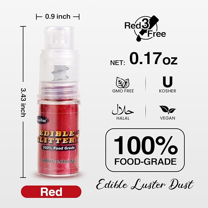 Red Edible Glitter Spray 5g, Shimmer Edible Glitter for Cocktails, Food Grade Luster Dust for Beverages & Cake Decorating, Drinks, Baking, Chocolate