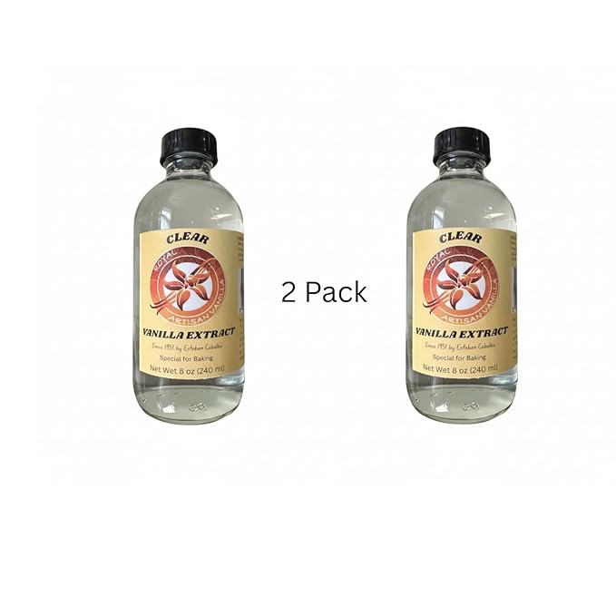 Royal Artisan Clear Vanilla Extract with Real Vanilla Bean, Organic, Colorless; Ideal for White Icings, Buttercream, Light Cakes and Beverages; Clean Flavor; 8 fl oz (240 ml) Glass Bottle – Available in 1 Pack or 2 Pack (8, 16, Fl Oz)