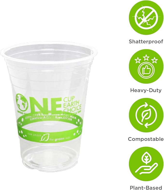 KARAT EARTH [1,000 ct - 20 oz Compostable PLA Plastic Cups, BPI Certified Disposable Renewable Cold Cups for Iced Coffee, Smoothies, and More | Green Line