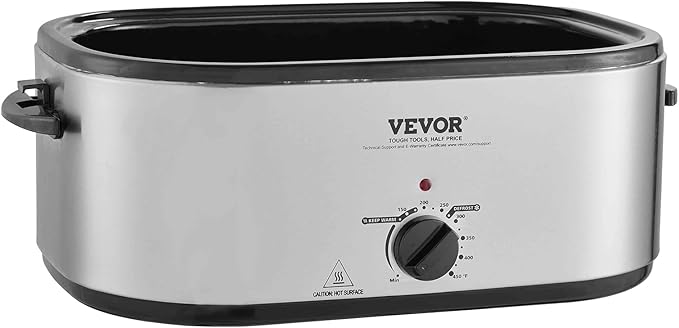 VEVOR Electric Turkey Oven, 26 QT Capacity with Auto-Basting Cover, 1450W, Features Defrost & Keep Warm Settings, Temperature Control, Includes Detachable Pan & Rack, Accommodates Up to 30LBS Turke