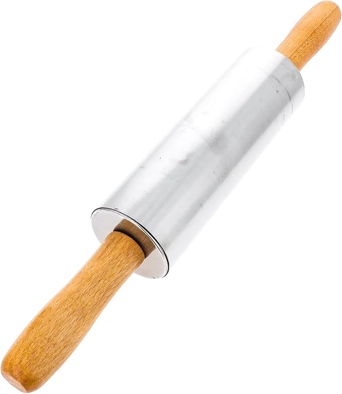 Beille Oak Wood Stainless Steel Barrel Classic Bakers Rolling Pin Baking Supplies Kitchen Essentials (2 Sizes) (17 Inch)