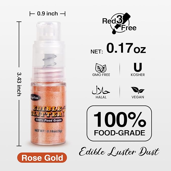 Rose Gold Edible Glitter Spray 5g, Shimmer Edible Glitter for Cocktails, Food Grade Luster Dust for Beverages & Cake Decorating, Drinks, Baking, Chocolate