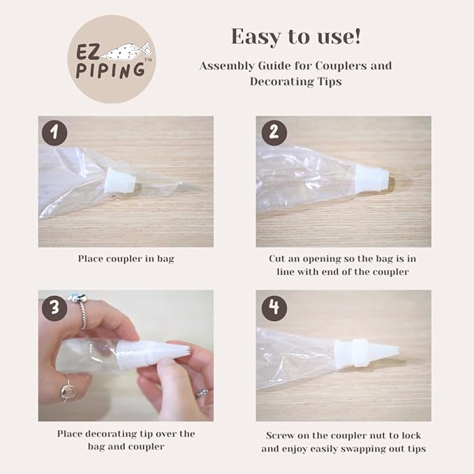 EZ Piping Reusable Round Decorating Tip #4 – 20 pieces – Standard Size (Base Ø 0.75", Height 1.25") – Fits Wilton & Ateco Couplers – Lightweight FDA HDPE Icing Nozzle – Made in USA – Cake Tool