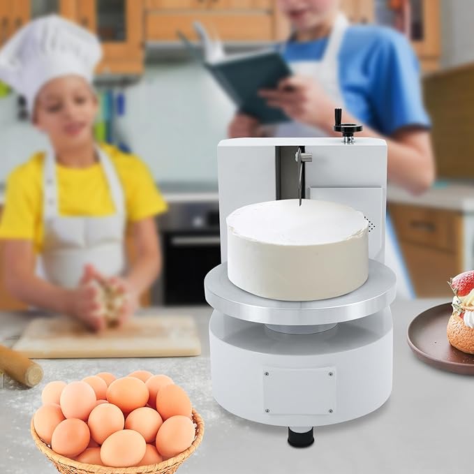 Cake Decorating Coating Machine with Graduated Scraper, 0-200RPM Rotating Speed Cream Spreading Automatic Frosting Turntable for 4-12inch Cakes (White)