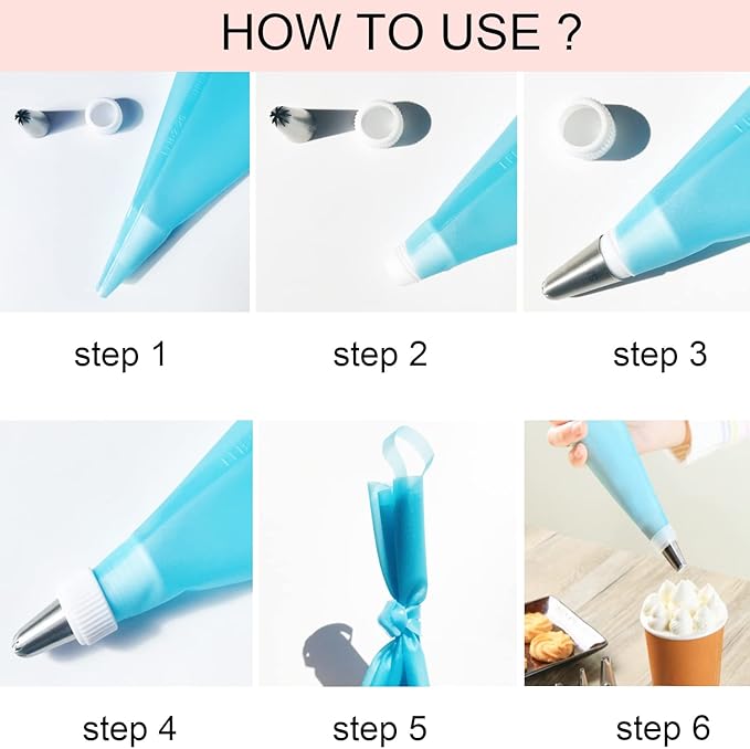 Piping Bags and Tips Set,11pcs Cake Decorating Kit with 2pcs Reusable Icing Pastry Bag, 6 Different Icing Bags Tips, 1 Piping Bag Coupler and 2 Frosting Bags Ties