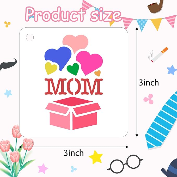 Augshy 56pcs Father's Day & Mother's Day Stencils, 3x3 Inch, Reusable, PET Material, Artistic Crafts & Home Decor