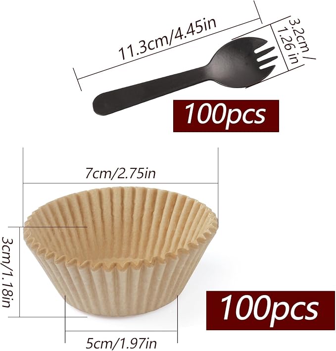 100PCS Standard Natural Cupcake Liners with 100 Plastic Spoons for Baking Cupcakes and Muffins (100, Natural, Small)