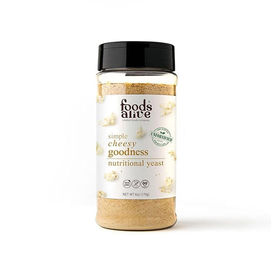 Foods Alive Nutritional Yeast Flakes - (6oz Shaker) Non Fortified and Gluten Free Plant Based Protein, Great Vegan Cheese Powder and Popcorn Seasoning, Flavor Booster for Keto and Whole Foods!