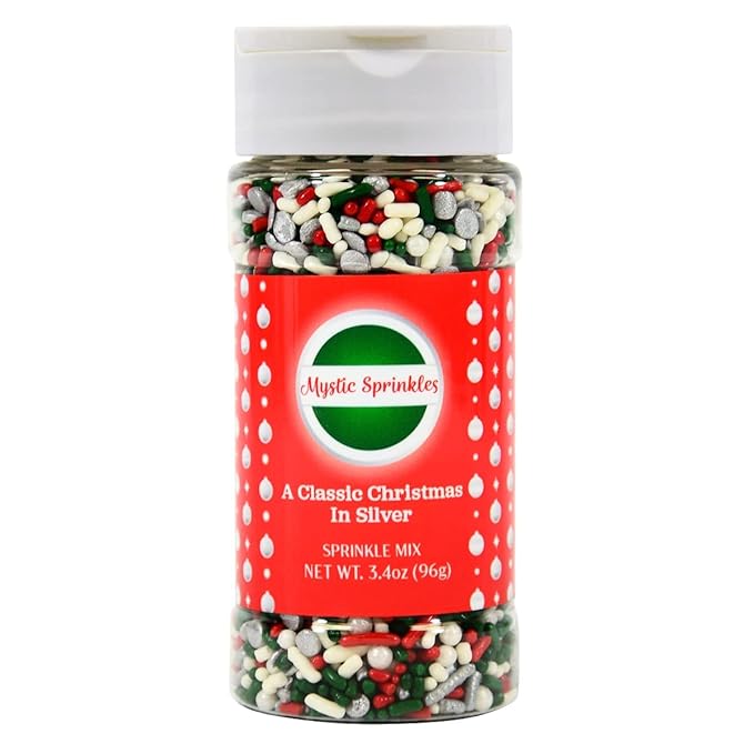 Mystic Sprinkles Christmas Holiday Sprinkle Mixes (A Classic Christmas in Silver Sprinkle Mix 3.4oz)