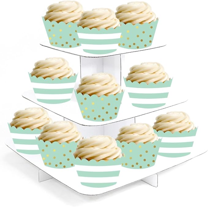 Andaz Press Party Cupcake Wrapper Decorations, Mint Green Stripes and Metallic Gold Ink Polka Dots, 24-Pack, Theme Colored Bulk Cake Supplies
