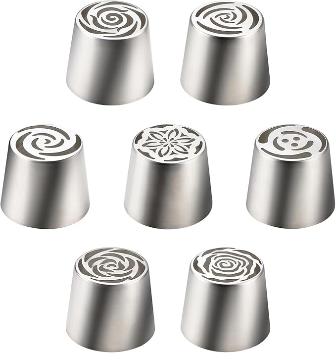 7 Pieces Extra Large Russian Piping Tips, Stainless Steel Icing Frosting Flower Piping Tips, Floral Cake Decorating Nozzle for Cookie Pastry Frosting Cream Baking Cupcake
