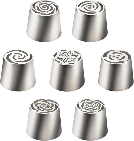 7 Pieces Extra Large Russian Piping Tips, Stainless Steel Icing Frosting Flower Piping Tips, Floral Cake Decorating Nozzle for Cookie Pastry Frosting Cream Baking Cupcake