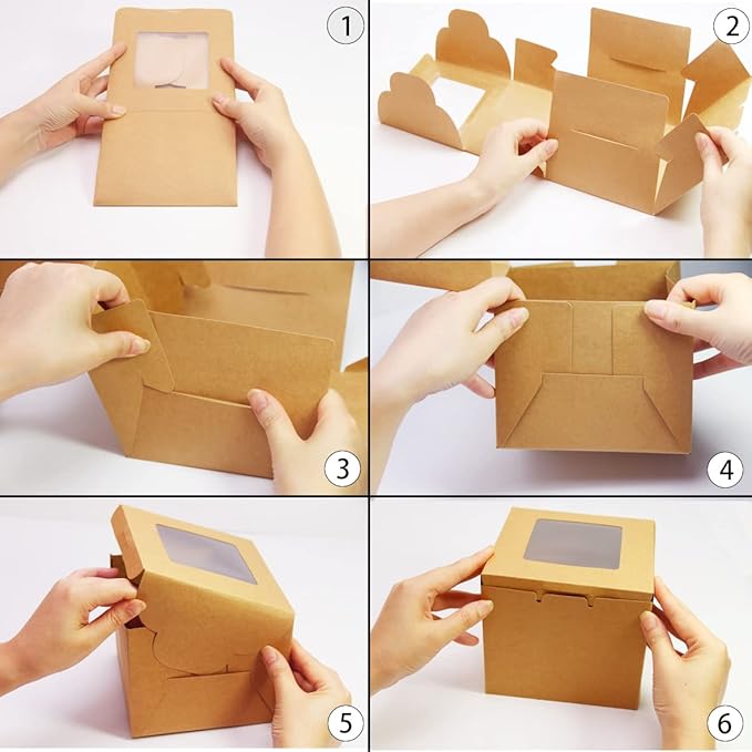10Packs 8x8x5 Inches White Cake Boxes with Window, Gift Packing, Bakery Boxes, Dessert, Pastry, Cupcake, Pie Cookies, With Stickers,66 FT Twine (8 * 8 * 5 Inch, White)