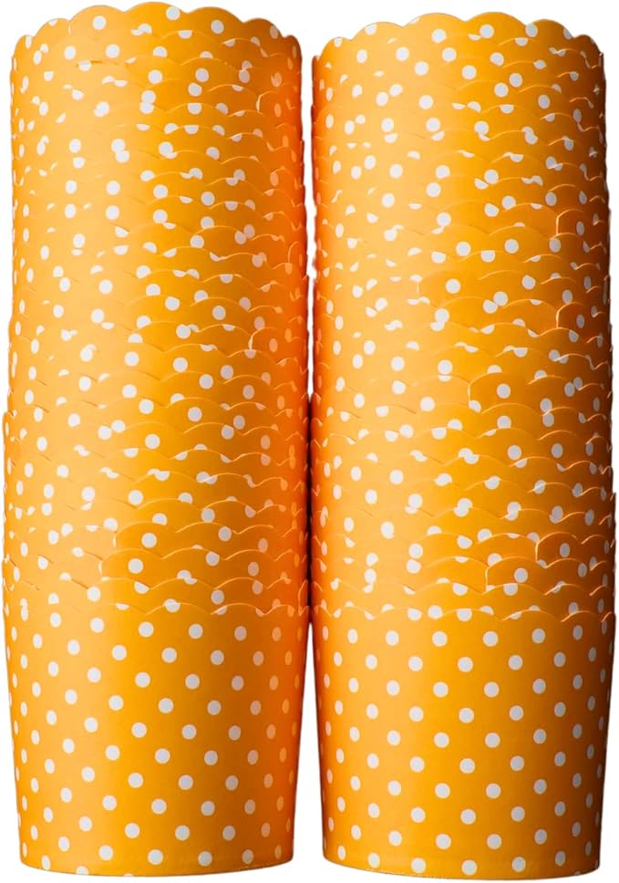 Paper Baking Cups (Polka Dots), Greaseproof Disposable Cupcake Liners (Orange, Large Cups (50-Pack))