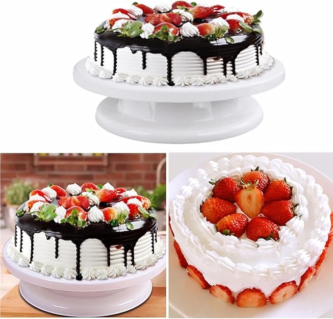 11 Inch Rotating Cake Turntable Stand, Revolving Turn Table Top for Cake Decorating, Rotary Round Cake Stand for Pastries Cookies Cupcakes Decorating Display Tool (White)