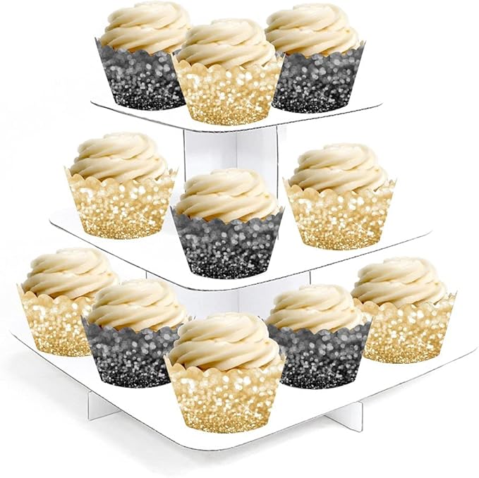 Andaz Press Cupcake Wrapper Decorations, Faux Black And Gold Glitter Not Real Glitter 24-Pack Milestone Birthday Black And Gold Graduation Decorations Gold Cupcake Wrappers Graduation Cupcake Wrappers