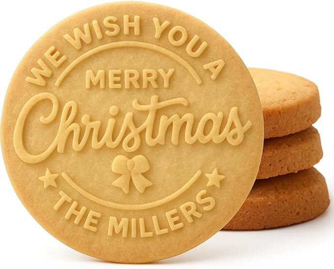 2025 Personalized Cookie Stamps & Stamps Custom Family Name Christmas Cookie Stamps All-in-One Holiday Baking Cookie Decorating Kit (A)