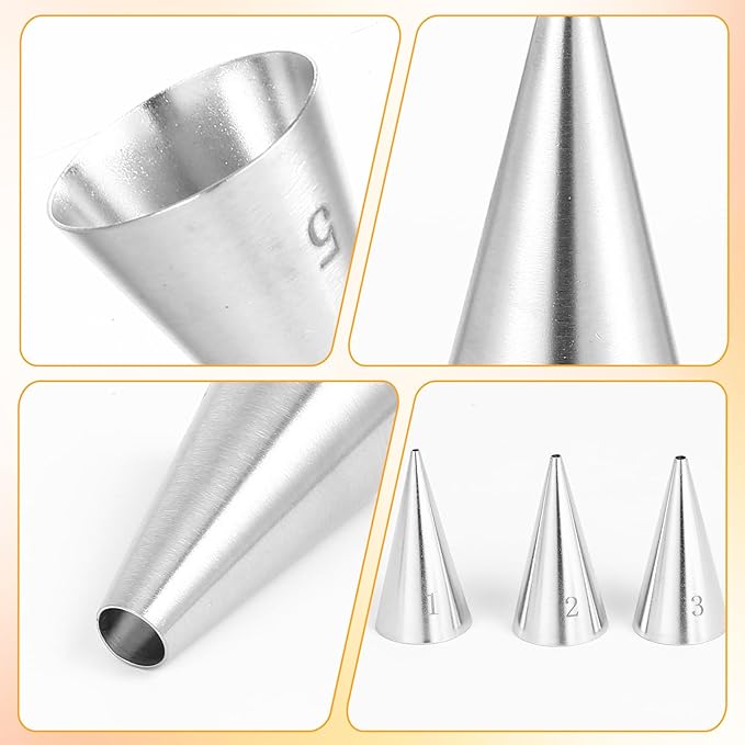 14pcs Round Hole Piping Tips Set, Stainless Steel Frosting Piping Kit, Cake Decorating Kit with 7 Sizes Nozzles Tips Piping Set, Baking Sets Tools for Pastry Fondant and Cream Bag Filler