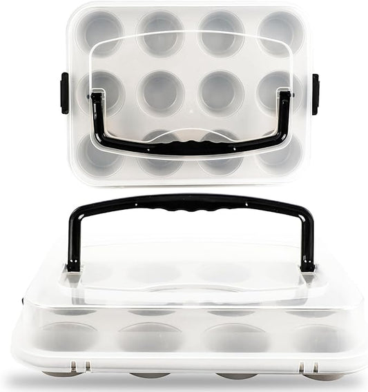 2-Pack Beige Muffin Pan, Non-Stick 12-Cup Cupcake Pan with Lid, Cupcake Pan with Lid and Handle, Perfect for Holidays, Birthdays, and Family Gatherings