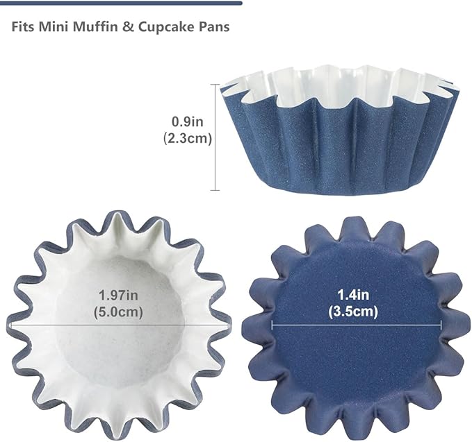 Caperci Grease-Resistant Navy Blue Mini Cupcake Liners 200 Counts - Heavy Duty Paper Muffin Baking Cups, Odorless, No Muffin Pan Needed, Easily Peels (Navy Blue)