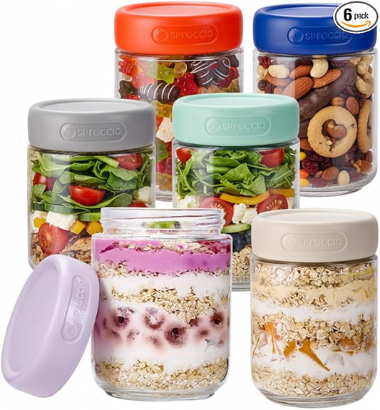 6-Pack 16oz Borosilicate Glass Jars with Airtight Lids, Overnight Oats Containers with Lid, Glass Jars for Overnight Oats Yogurt Chia Pudding Pickles Snacks Meal Prep