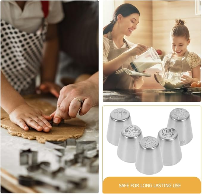 5pcs Christmas Piping Bags and Tips Set， frosting Tips Cake Decorating Kit， baking Supplies for Cookie Cupcake Baking Confectionery Tool for Home Kitchen