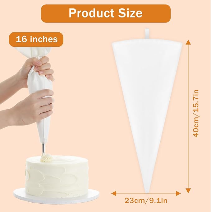 4 Pack Reusable Pastry Piping Bags 16" Cloth Pastry Bags Cake Decorating Bag White Hangable Decorating Bag for Frosting Baking Dessert