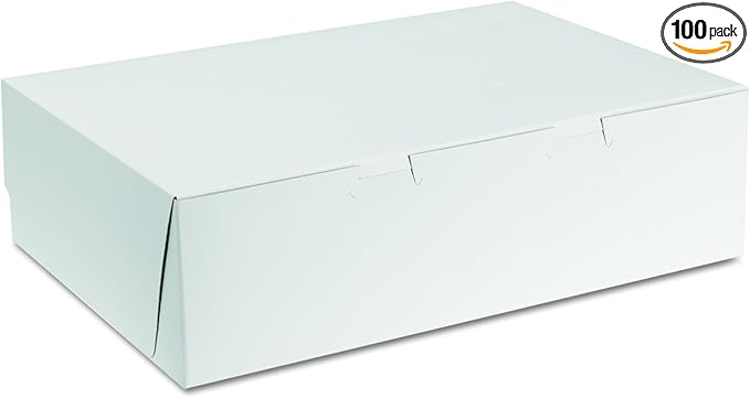 Southern Champion Tray 1025 Premium Clay Coated Kraft Paperboard White Non-Window Sheet Cake and Utility Box, 14" Length x 10" Width x 4" Height, 1/4 Sheet (Case of 100)