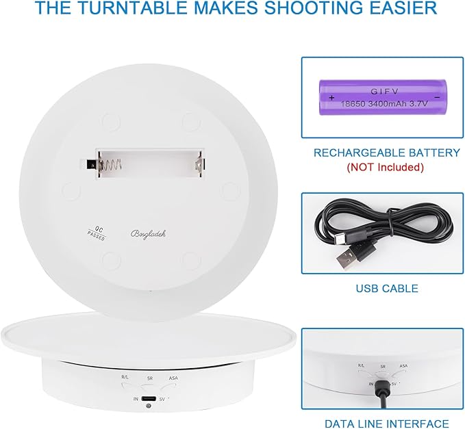 Motorized Rotating Display Stand, 360 Degree Electric Rotating Turntable with Velvet Top, 7.87inch /17.6lbs Load Automatic Mute Lazy Susan for Photography Products Jewelry 3D Model, White Stand