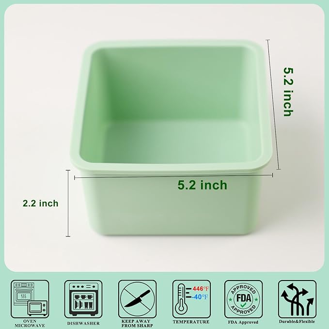 QELEG Silicone Square Pullman Loaf Pan (2 Pack) - Non-Stick Silicone Rectangle Corrugated Toast Box for Oven Baking QLG0142-5.2x5.2x2.2 inch