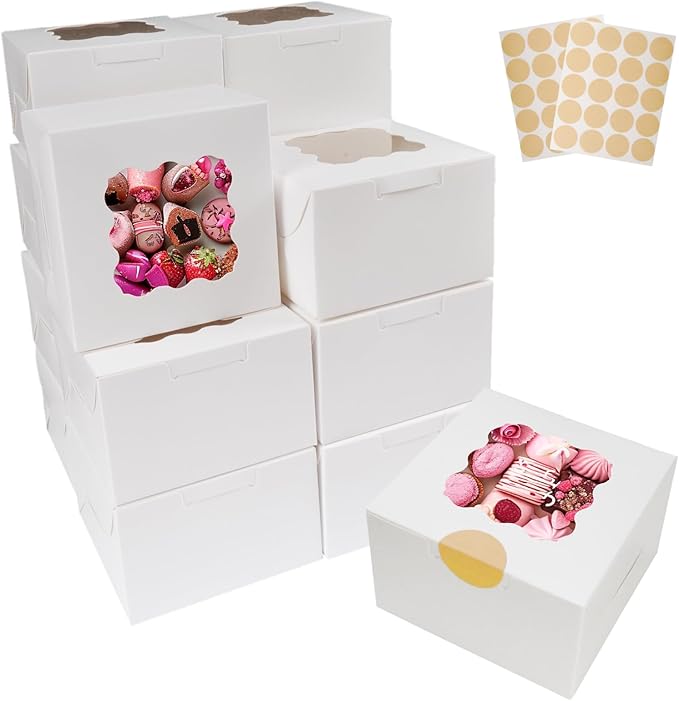 30pcs 4''x4''x2.5'' Small Bakery Boxes, White Gift Container with Window for Dessert, Strawberries, Cookie, Pastry, Small Treats