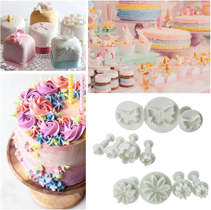 Soleebee 114 Pcs Cake Decorating Tools Fondant Cake Baking Decorating Sugar Craft Icing Tools Plunger Cutters Snowflake Rose Flower Moulds Set Letter Cookie Cutters Rolling Pin Equipment Accessories