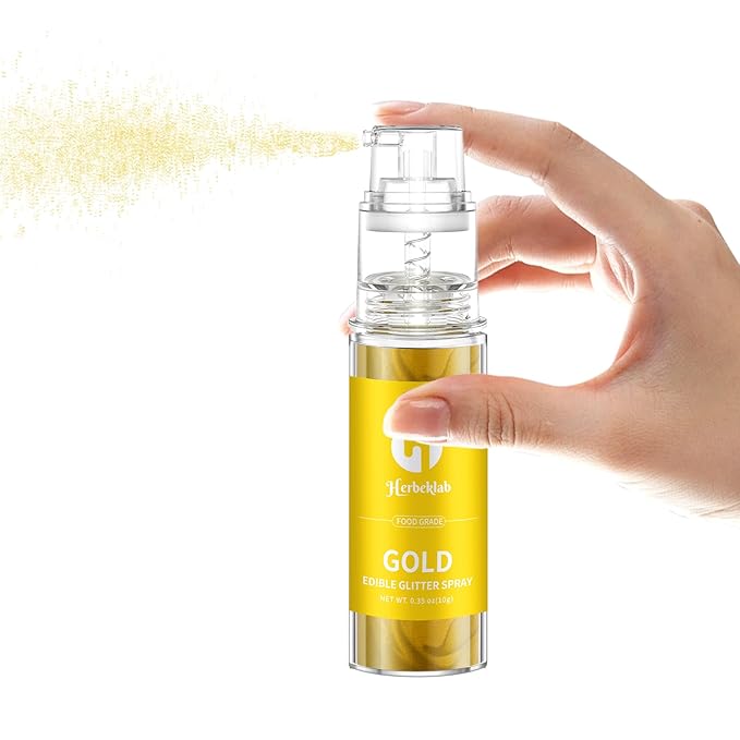 Gold Edible Glitter Spray - 10g Herbeklab Edible Gold Glitter for Cakes Food Grade Metallic Shimmer Powder Cake Sprinkles for Cookie Decorating Chocolate Strawberry