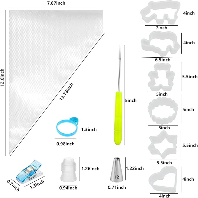 129Pcs Tipless Piping Bags Set - 100 12Inch Disposable Pastry Bags for Royal Icing Decorating - Cake Baking Tools Kit with 7 Frosting Tips, 10 Bags Ties, 2 Scriber Needle,6 Cookie Cutters