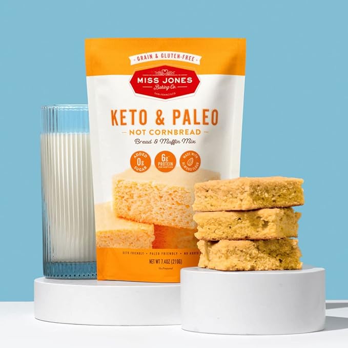 Miss Jones Baking Not Cornbread Muffin Mix - Almond Flour, Gluten Free, Low Carb, No Sugar Added, Naturally Sweetened Desserts & Treats - Keto, Diabetic, Atkins, WW, and Paleo Friendly (Pack of 1)