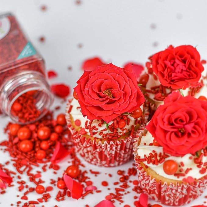 Red Sprinkles Valentines Day Sprinkles for Cake Decorating Fancy Valentine Day for Cookie Decorating Valentines Day Edible Cake Decorations Cake for Baking with Sugar Pearls